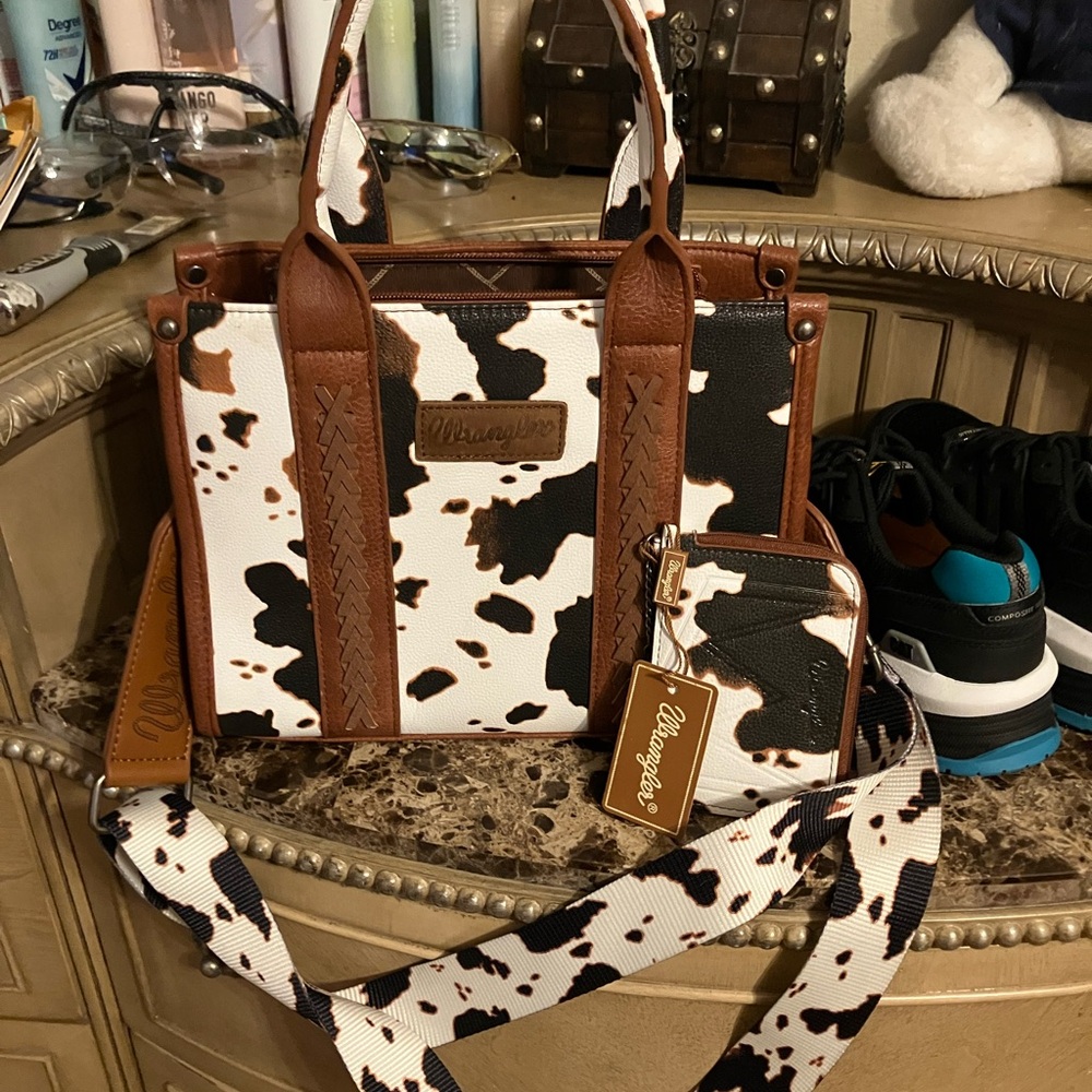 Wrangler Cow Print Tote with Wallet